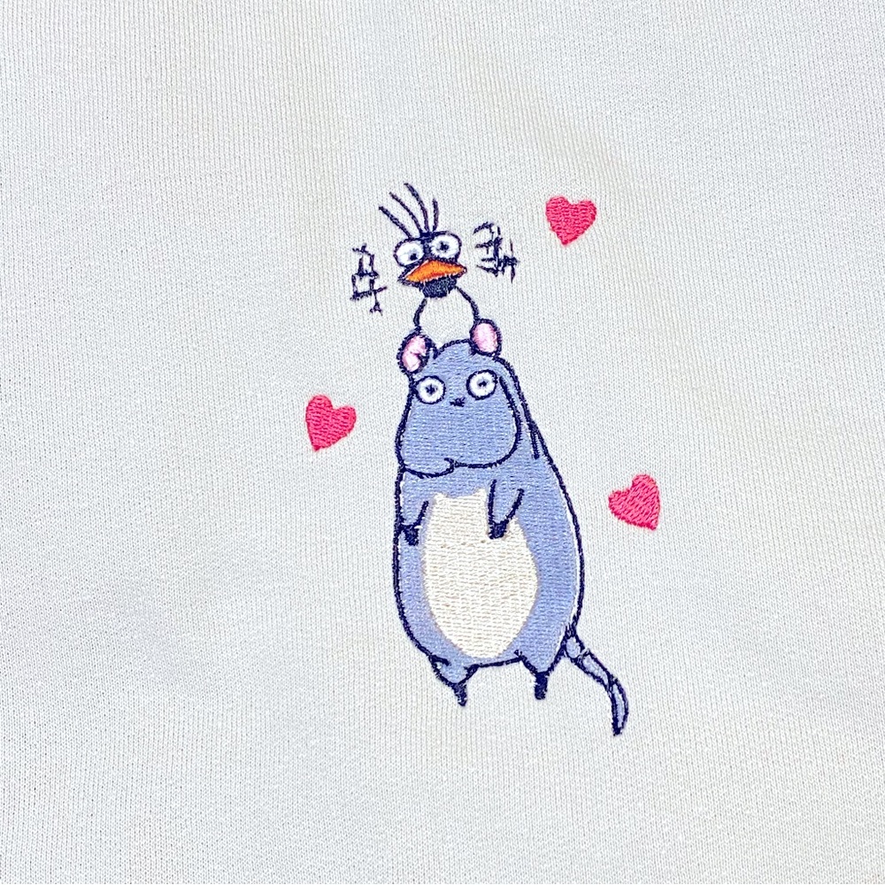 Mouse and Bird Embroidered Sweatshirt